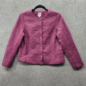 Anne Klein Jacket Women's Petite Medium Red Quilted Long Sleeve Crewneck NWT